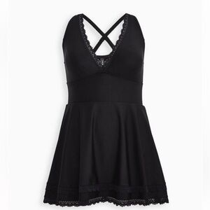 New! Torrid sz 2 Wireless Mid Lace‎ Trimmed Swim Bathing Suit Dress 2X